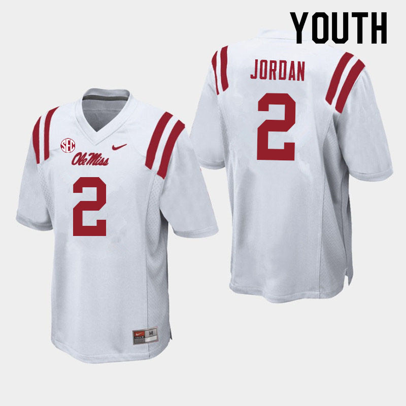 Jalen Jordan Ole Miss Rebels NCAA Youth White #2 Stitched Limited College Football Jersey WNV3858CI